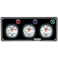 Gauge Panel Assembly, Fuel Pressure / Oil Pressure / Water Temperature, 2-5/8 in Diameter, Silver Face, Warning Light, Kit