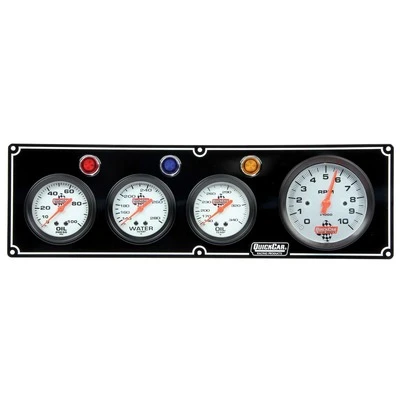 Gauge Panel Assembly, Oil Pressure / Oil Temperature / Tachometer / Water Temperature, 3-3/8 in / 2-5/8 in Diameter, Silver Face, Warning Light, Kit. - QCP-61-67413