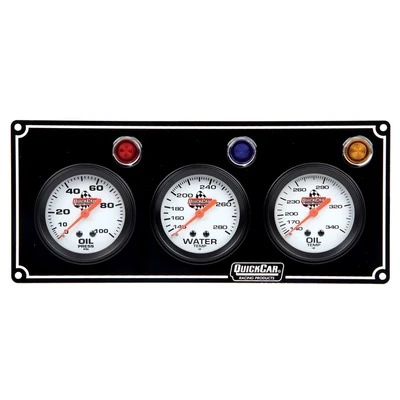 Gauge Panel Assembly, Oil Pressure / Oil Temperature / Water Temperature, 2-5/8 in Diameter, Silver Face, Warning Light, Kit - QCP-61-6701
