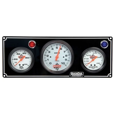 Gauge Panel Assembly, Oil Pressure / Tachometer / Water Temperature, 3-3/8 in / 2-5/8 in Diameter, Silver Face, Warning Light, Kit. - QCP-61-67313