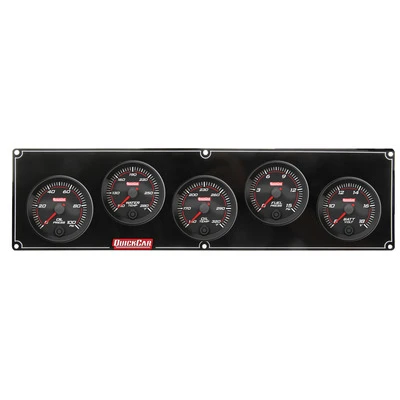 Gauge Panel Assembly, Redline, Fuel Pressure / Oil Pressure / Oil Temperature / Volt Meter / Water Temperature, 2-5/8 in Diameter, Black Face, Kit. - QCP-69-5037