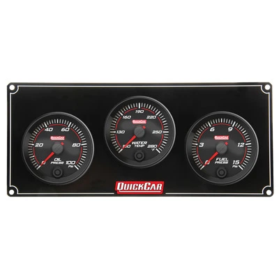 Gauge Panel Assembly, Redline, Fuel Pressure / Oil Pressure / Water Temperature, 2-5/8 in Diameter, Black Face, Kit. - QCP-69-3012