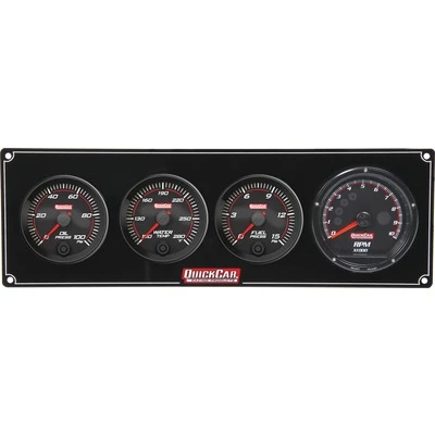 Gauge Panel Assembly, Redline, Fuel Pressure / Oil Pressure / Water Temperature / Recall Tachometer, 3 in / 2-5/8 in Diameter, Black Face, Kit. - QCP-69-3042