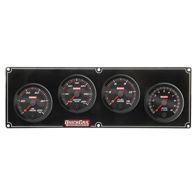 Gauge Panel Assembly, Redline, Fuel Pressure / Oil Pressure / Water Temperature / Tachometer, 2-5/8 in Diameter, Black Face, Kit. - QCP-69-3242