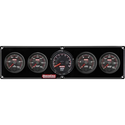 Gauge Panel Assembly, Redline, Fuel Pressure / Oil Pressure / Water Temperature / Water Pressure / Recall Tachometer, 3 in / 2-5/8 in Diameter, Black Face, Kit. - QCP-69-4056