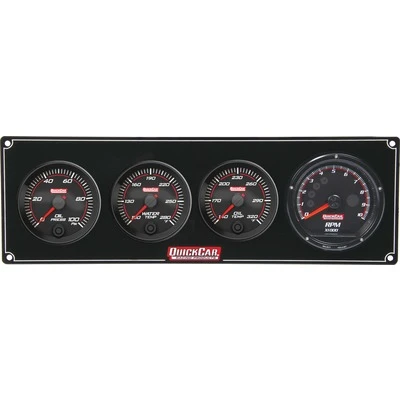Gauge Panel Assembly, Redline, Oil Pressure / Oil Temperature / Recall Tachometer / Water Temperature, 3 in / 2-5/8 in Diameter, Black Face, Kit. - QCP-69-3041
