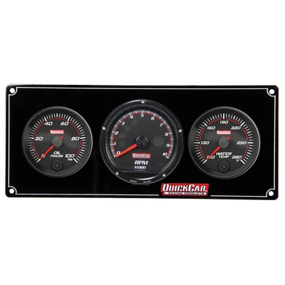 Gauge Panel Assembly, Redline, Oil Pressure / Water Temperature / Recall Tachometer, 3 in / 2-5/8 in Diameter, Black Face, Kit. - QCP-69-2031