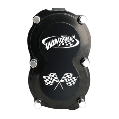 Quick Change Rear End Gear Cover, 6 Bolt, O-Ring Seal, Sprint, Includes Bearings, Cross Checkered Flags, Aluminum, Black, Each. (Replacement O-Ring is QCW8447) - QCW12175