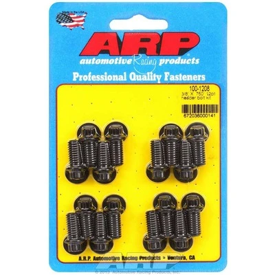 Header Bolt, 3/8-16 in Thread, 0.750 in Long, 12 Point Head, Chromoly, Black Oxide, Universal, Set of 16 - ARP100-1208