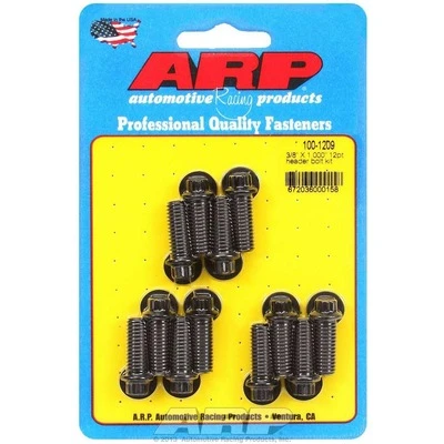 Header Bolt, 3/8-16 in Thread, 1 in Long, 12 Point Head, Chromoly, Black Oxide, Universal, Set of 12. - ARP100-1209
