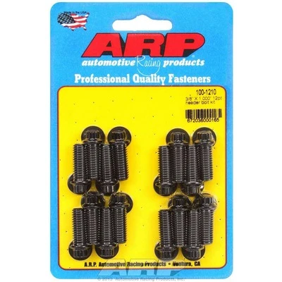 Header Bolt, 3/8-16 in Thread, 1 in Long, 12 Point Head, Chromoly, Black Oxide, Universal, Set of 16. - ARP100-1210