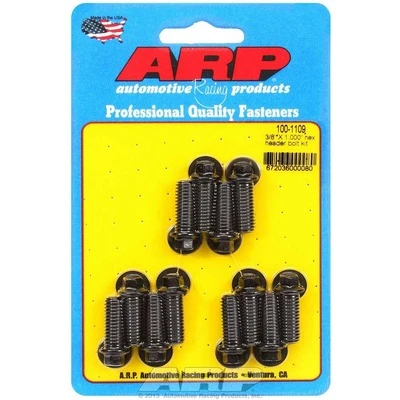 Header Bolt, 3/8-16 in Thread, 1 in Long, Hex Head, Chromoly, Black Oxide, Universal, Set of 12. - ARP100-1109
