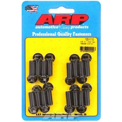 Header Bolt, 3/8-16 in Thread, 1 in Long, Hex Head, Chromoly, Black Oxide, Universal, Set of 16. - ARP100-1110