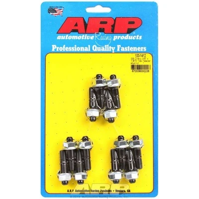 Header Stud, 3/8 in Diameter, 1.67 in Long, Hex Nuts, Chromoly, Black Oxide, Small Block Chevy, Set of 12. - ARP100-1412