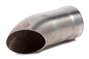 Exhaust Turnout, Clamp-On, 3.5 in Inlet, 3.5 in Round Outlet, 10 in Long, Single Wall, Cut Edge, Angled Cut, Turnout Style, Steel, Natural, Each