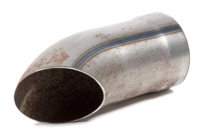Exhaust Turnout, Clamp-On, 3 in Inlet, 3 in Round Outlet, 10 in Long, Single Wall, Cut Edge, Angled Cut, Turnout Style, Steel, Natural, Each - PPM617-83036