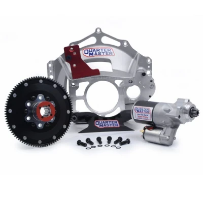Late Chevy  Aluminum Bellhousing, Top Mount Oil Pump, with Idler, 65t Alum. Flywheel w/ Standard Starter  Clutchless Bellhousing Kit - QTR120509134TM