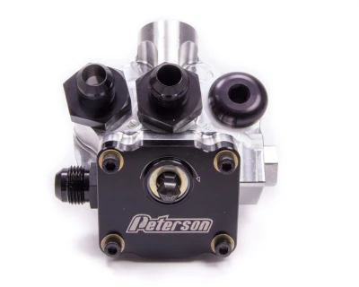 Oil Filter Mount, Primer Pump, 10 AN Male Ports, 1-1/2-12 in Center Thread, Aluminum, Black Anodized, Universal, Left Side Inlet, Each 51222R - PET09-1560
