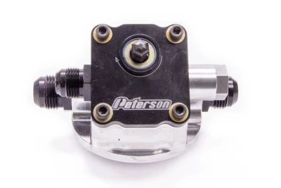 Oil Filter Mount, Primer Pump, 10 AN Male Ports, 13/16-16 in Center Thread, Aluminum, Natural, Universal, Left to Right Flow,Each - PET09-1501
