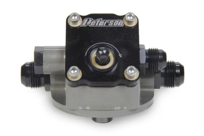 Oil Filter Mount, Primer Pump, 12 AN Male Ports, 13/16-16 in Center Thread, Aluminum, Black Anodized, Universal, Each - PET09-1504