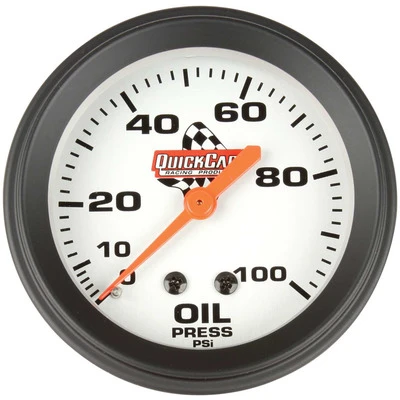 Oil Pressure Gauge, 0-100 psi, Mechanical, Analog, Full Sweep, 2-5/8 in Diameter, Silver Face, Each - QCP-611-6003