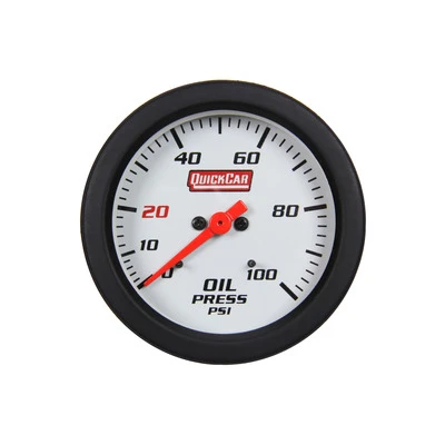 Oil Pressure Gauge, Extreme, 0-100 psi, Mechanical, Analog, Full Sweep, 2-5/8 in Diameter, White Face, Built-in Warning Light, Each - QCP-611-7003