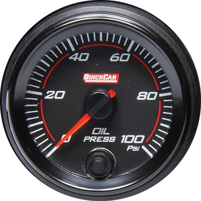 Oil Pressure Gauge, Redline, 0-100 psi, Electric, Analog, Full Sweep, 2-5/8 in Diameter, Black Face, Each. - QCP-69-003