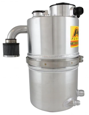 Oil Tank, Dry Sump, 16 qt, 19-7/8 in Tall, 9 in OD, 16 AN Male O-Ring Inlet, 16 AN Male O-Ring Outlet, Integral Breather, Filter, Aluminum, Natural, Each - PET08-9016