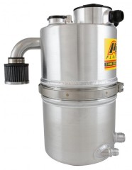 Oil Tank, Dry Sump, 16 qt, 19-7/8 in Tall, 9 in OD, 16 AN Male O-Ring Inlet, 16 AN Male O-Ring Outlet, Integral Breather, Filter, Aluminum, Natural, Each