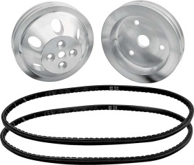 Pulley Kit, 1 to 1, 2 Groove V-Belt, Billet Aluminum, Polished, Small Block Chevy, Kit