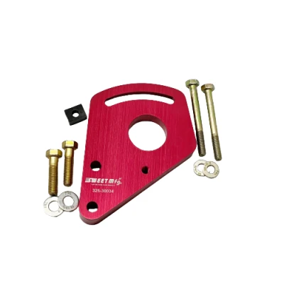 Power Steering Pump Bracket, Driver Side, Block Mount, Billet Aluminum, Red Anodized, Small Block Chevy, Kit - SWE325-30034