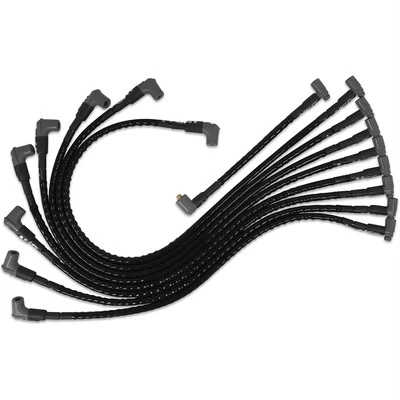 Spark Plug Wire Set, Super Conductor, Spiral Core, 8.5 mm, Sleeved, Black, 90 Degree Boots, HEI Style Terminal, Under Exhaust, Small Block Chevy, Kit - MSD35591