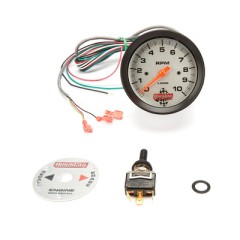 Tachometer, 10000 RPM, Analog, 3-3/8 in Diameter, Remote Recall Switch, Silver Face, Each