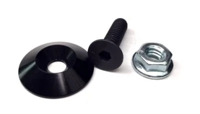 Washer, Tapered, Aluminum, 1-1/4 in OD, Black Anodized, Bolts, Nuts, 10 pack, Kit - PPM14AWB-K