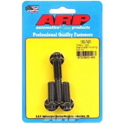 Thermostat Housing Bolt Kit, 3/8 in Male thread, 1.000 / 2.000 in Long, 12 Point Head, Washers Included, Chromoly, Black Oxide, Chevrolet, Kit. - ARP130-7401