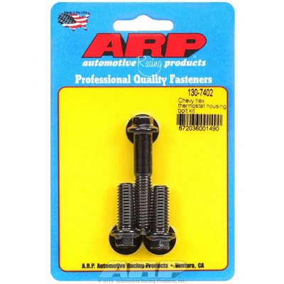 Thermostat Housing Bolt Kit, 3/8 in Male Thread, 1.000 / 2.000 in Long, Hex Head, Washers Included, Chromoly, Black Oxide, GM V6 / V8, Kit. - ARP130-7402