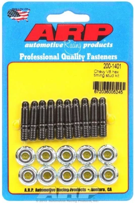 Timing Cover Stud, Hex Nuts, Chromoly, Black Oxide, Chevy V8, Set of 10. - ARP200-1401