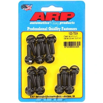 Valve Cover Fastener, Bolt, 1/4-20 in Thread, 0.812 in Long, Hex Head, Washers Included, Chromoly, Black Oxide, Set of 14. - ARP100-7504