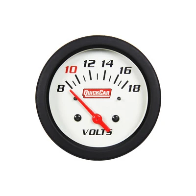 Voltmeter, Extreme, 8-18V, Electric, Analog, Short Sweep, 2-5/8 in Diameter, White Face, Built-in Warning Light, Each - QCP-611-7007