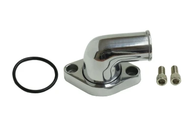 Water Neck, 90 Degree, 1-1/2 in ID Hose, Swivel, O-Ring, Hardware Included, Billet Aluminum, Polished, Chevy V8, Each - PPM0620