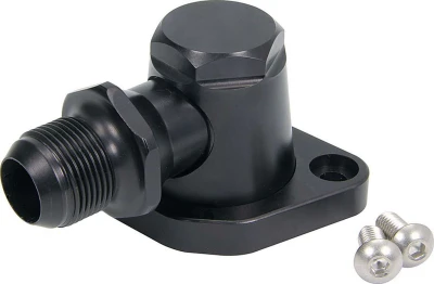 Water Neck, 90 Degree, 16 AN Male Inlet, Swivel, O-Ring, Hardware Included, Billet Aluminum, Black Anodized, Chevy V8, Each - PPM9618