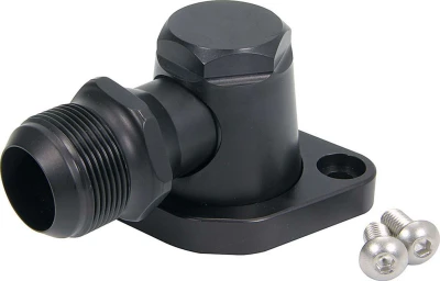 Water Neck, 90 Degree, 20 AN Male Inlet, Swivel, O-Ring, Hardware Included, Billet Aluminum, Black Anodized, Chevy V8, Each - PPM9619